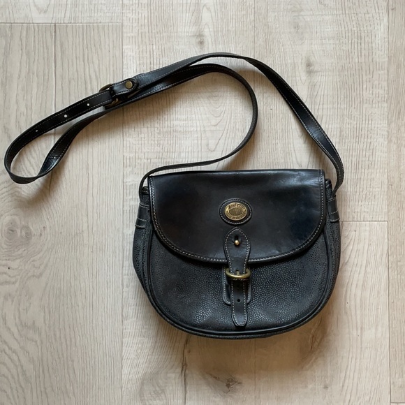 VINTAGE Mark Cross Made in Italy Camel Leather Black Suede Flap Handbag Bag - Picture 1 of 5